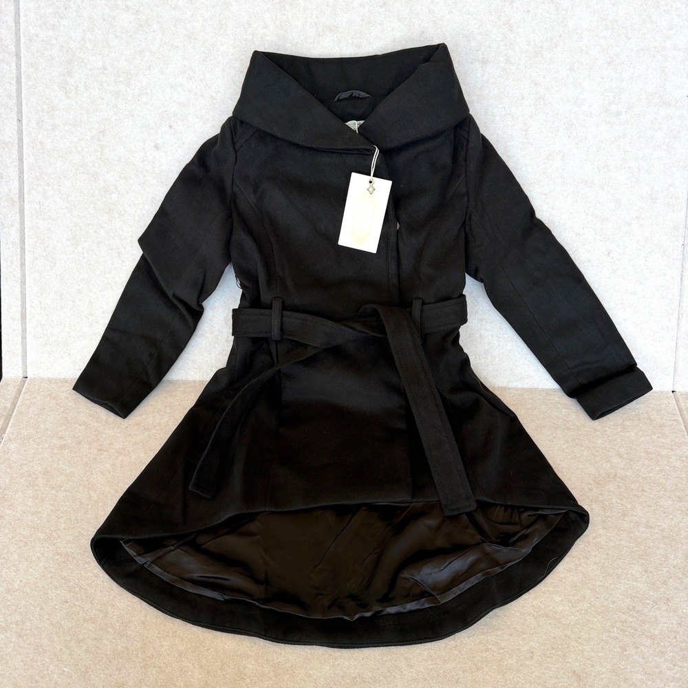 Joyfolie Neve Jacket Size 5 Black High-Low Shawl Collar Belted Coat Girls NEW